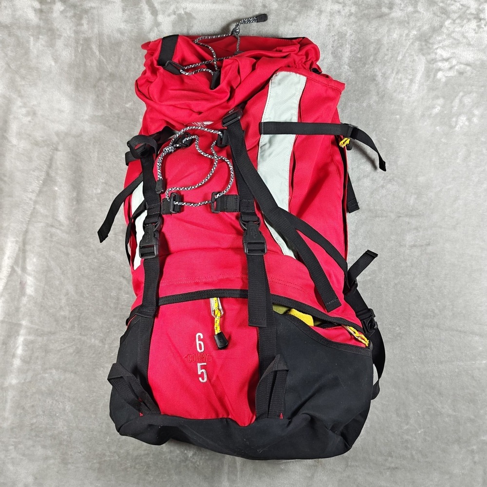 Vintage The North Face Backpack Compact 65 Red Black Padded Hiking Bag Hip Belt